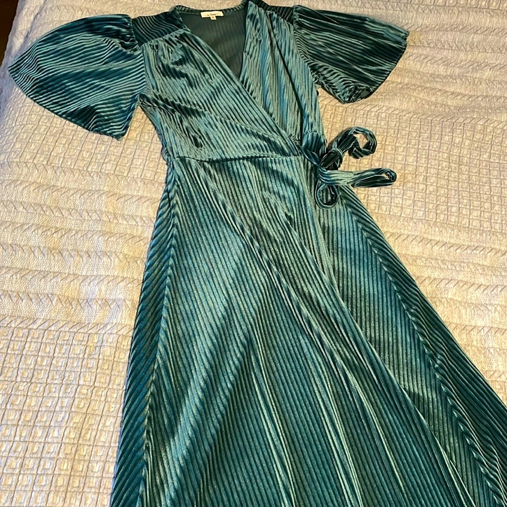 Green velvet wrap dress